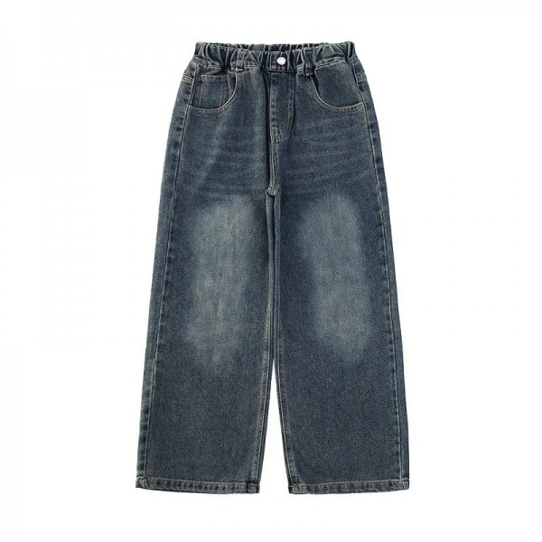 Jean à Poches et Brodé pour Fille, Pantalon en Denim Jambes Larges Enfant Adolescent 4-14 ans|17,01 €|OKKO MODE