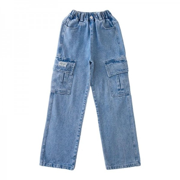 Jeans cargo décontractés pour filles, pantalons poche bleue|9,89 €|OKKO MODE