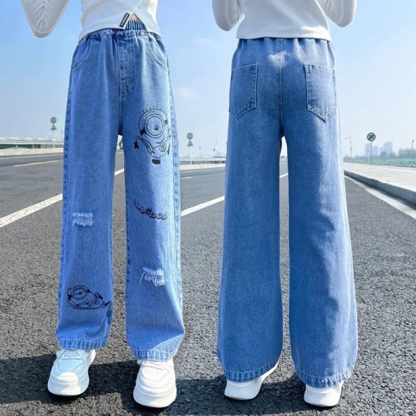 Jeans taille haute pour filles de 2 à 12 ans, pantalon droit élastique imprimé lettres|11,04 €|OKKO MODE