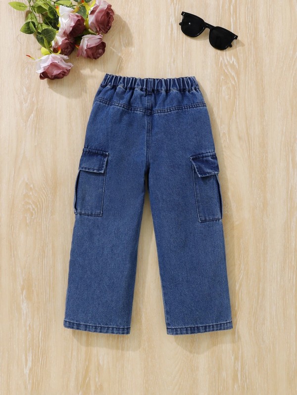 Pantalon en denim élastique pour enfants, salopette à poche latérale, bleu foncé 4 saisons filles|11,04 €|OKKO MODE