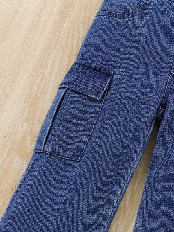 Pantalon en denim élastique pour enfants, salopette à poche latérale, bleu foncé 4 saisons filles|11,04 €|OKKO MODE