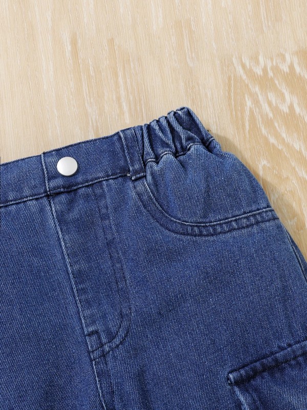 Pantalon en denim élastique pour enfants, salopette à poche latérale, bleu foncé 4 saisons filles|11,04 €|OKKO MODE