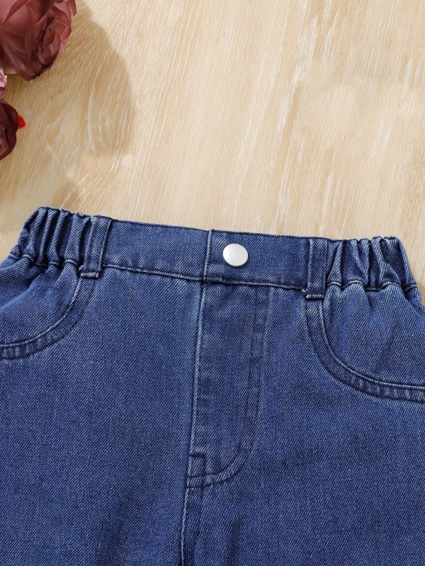 Pantalon en denim élastique pour enfants, salopette à poche latérale, bleu foncé 4 saisons filles|11,04 €|OKKO MODE