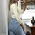 Haut manche 3/4 en maille côtelé beige très extensible | 3,41 $ | OKKO MODE