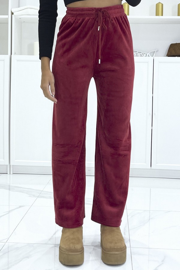 Pantalon jogging bordeaux effet velours côtelé et molletonné  - 1