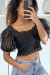 Crop top noir à manches bouffantes | 3,41 $ | OKKO MODE