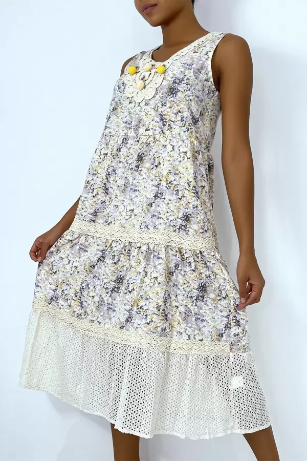 Vestido largo estampado floral violeta con detalles bordados - ¡Envío gratis!