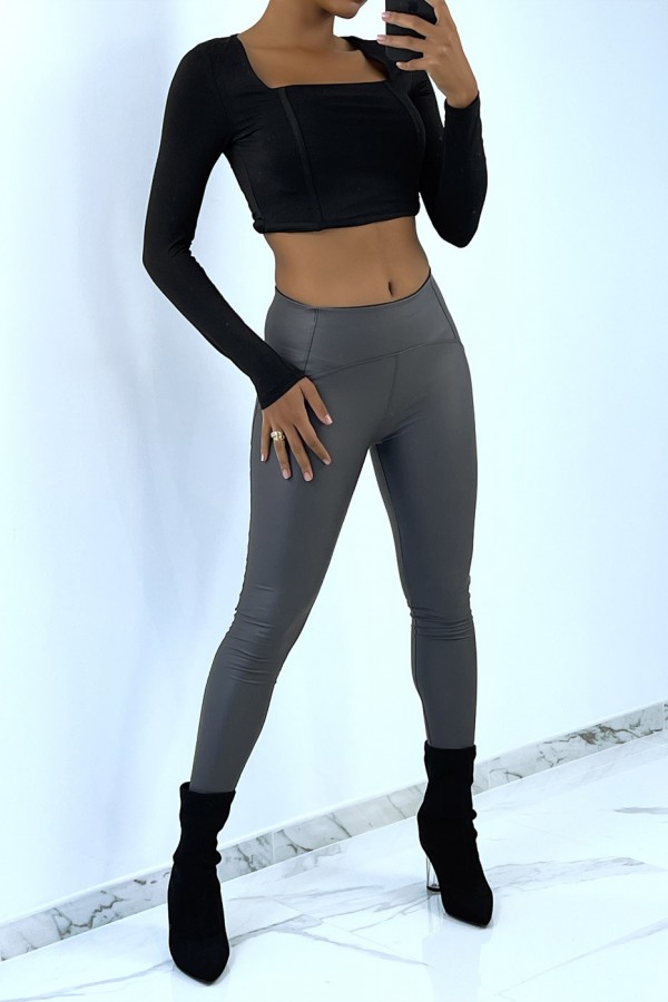 Legging anthracite en similicuir moulant - 2