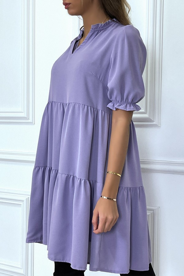 Robe tunique violette à volant à manches courtes - 4