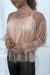 Blouse rose en tulle transparent perlé à col haut | $5.69 | OKKO MODE