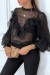 Blouse noir en tulle avec broderie et volant | 5,69 $ | OKKO MODE