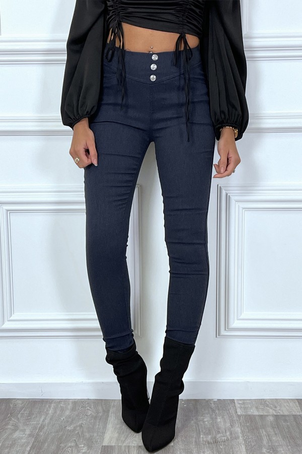 Pantalon slim marine avec 3 boutons et poches - 2