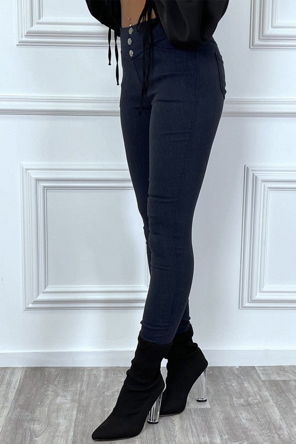 Pantalon slim marine avec 3 boutons et poches - 4