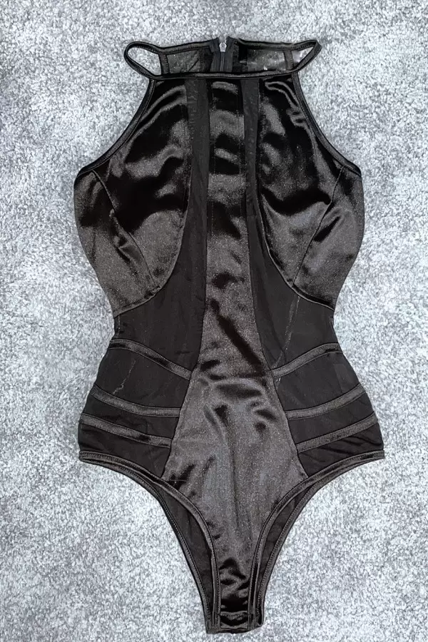 Body noir en satin et semi transparent - 1