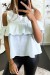 Blouse bleue claire à volant et épaules dénudées effet bouffant. | $3.41 | OKKO MODE