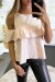 Blouse rose à volant et épaules dénudées effet bouffant. | $3.41 | OKKO MODE