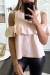 Blouse rose à volant et épaules dénudées effet bouffant. | $3.41 | OKKO MODE