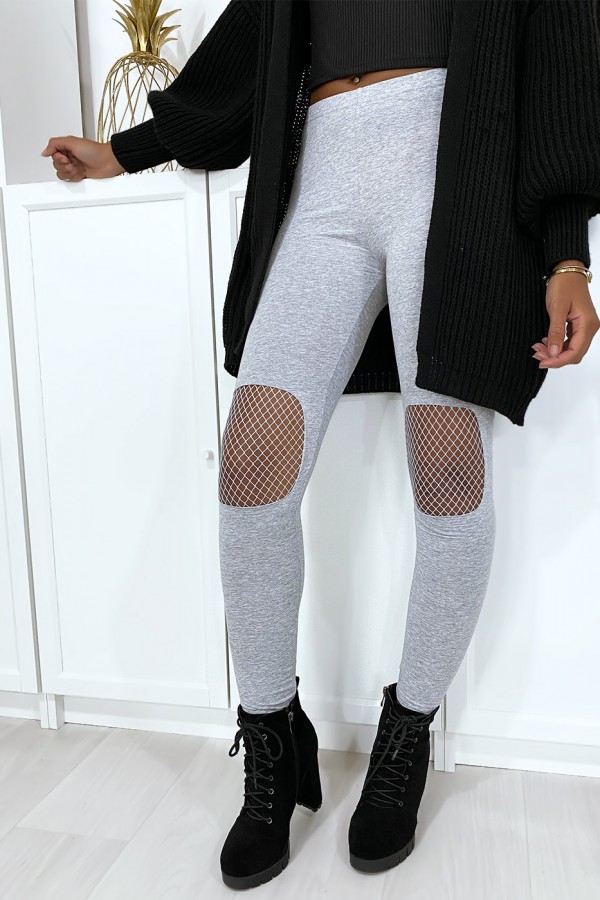 Legging gris avec résille aux genoux - 2