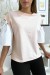 Haut rose bi-matière avec manche bouffante dénudé | 3,41 $ | OKKO MODE