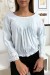 Blouse bleu plissé au buste avec volant en dentelle aux manches | $3.41 | OKKO MODE
