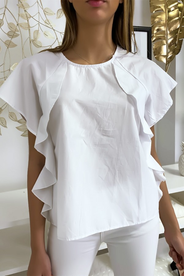 Blouse blanche à volant avec trois boutons à l'épaules - 3