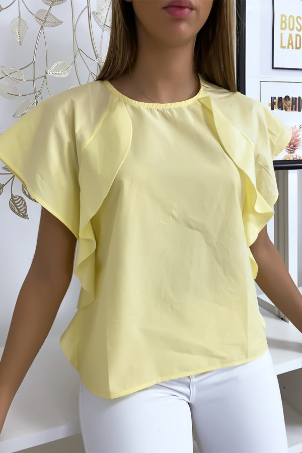 Blouse jaune à volant avec trois boutons à l'épaules - 1