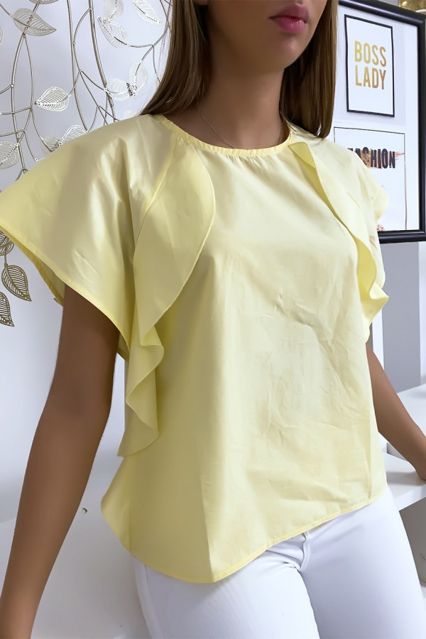 Blouse jaune à volant avec trois boutons à l'épaules - 2