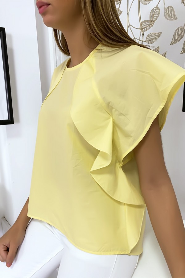 Blouse jaune à volant avec trois boutons à l'épaules - 3