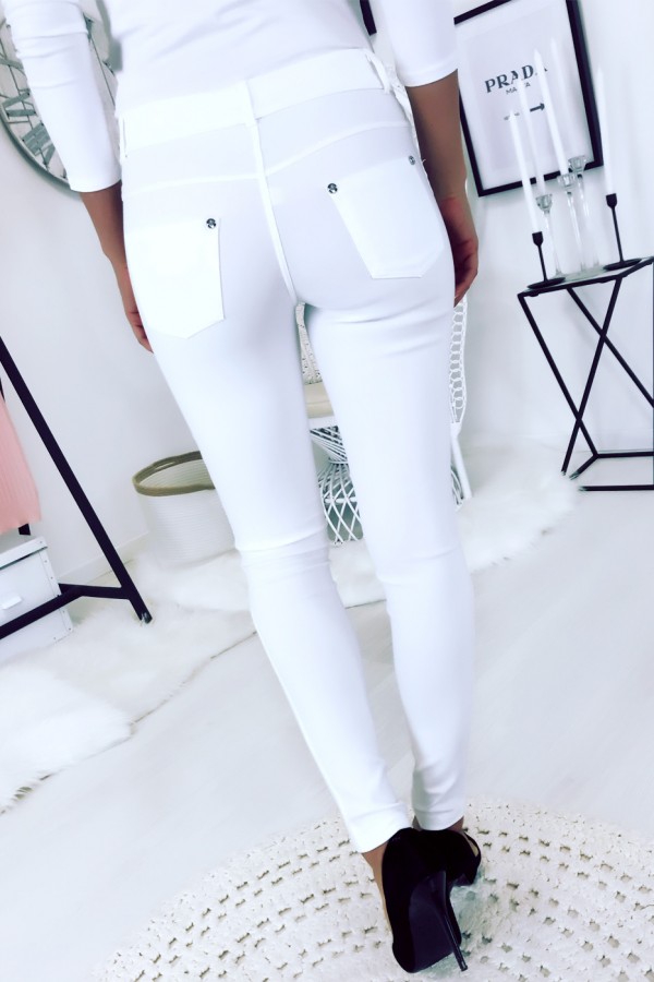 Pantalon slim Blanc, basic avec poche avant et arrière - 2