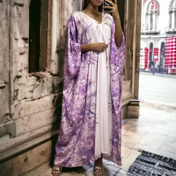 Lilac Floral Satin Maxi Dress