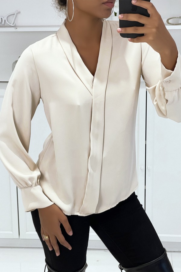 Blouse beige fluide col V - 2