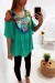 Jolie blouse vert avec magnifique broderie coloré à lavant, épaules dénudé | $21.85 | OKKO MODE