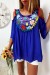 Jolie blouse royal avec magnifique broderie coloré à lavant, épaules dénudé | €20.16 | OKKO MODE