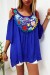 Jolie blouse royal avec magnifique broderie coloré à lavant, épaules dénudé | €20.16 | OKKO MODE