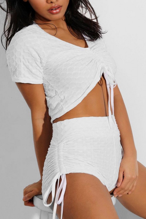 Ensemble push up yoga short et crop top blanc - 3