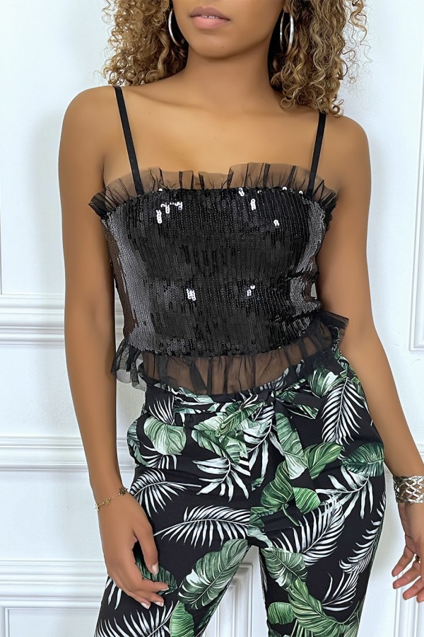 Petit top noir en sequins et en tulle - 1