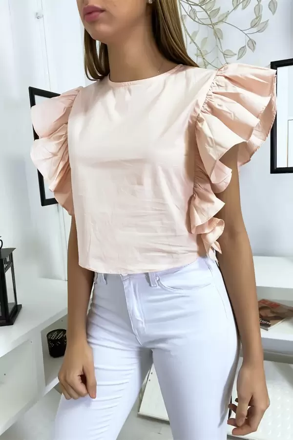 Blouse rose très chic avec volant aux manches - 2