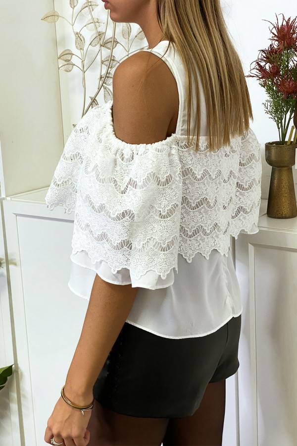 Blouse blanche à épaules dénudées et doublure crochet - 5