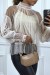 Blouse beige en tulle transparent perlé à col haut | 5,25 € | OKKO MODE