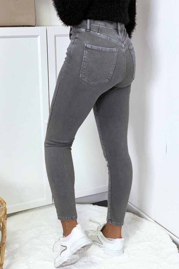 Jeans gris en taille haute très extensible avec poches - 6