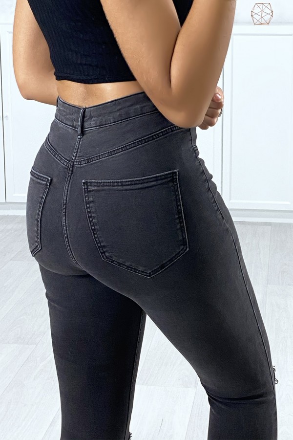 Jeans slim en anthracite déchiré aux genoux avec poches à l'arrière - 5