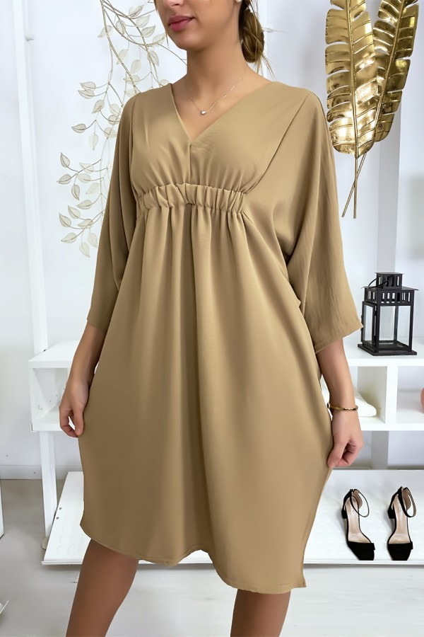 Robe classe camel à manches courtes - 1