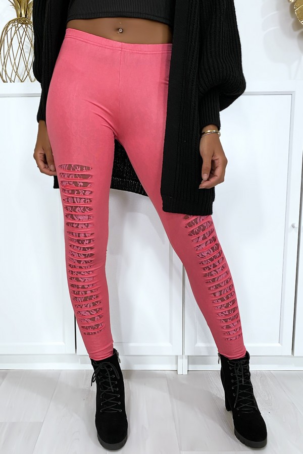 Legging fuchsia effilé à l'avant et doublé en dentelle - 1