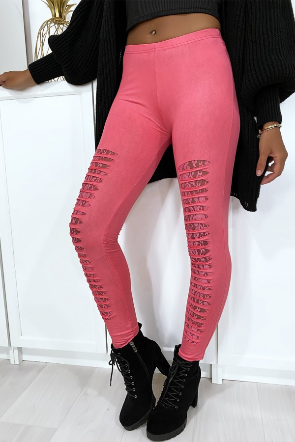 Legging fuchsia effilé à l'avant et doublé en dentelle - 3