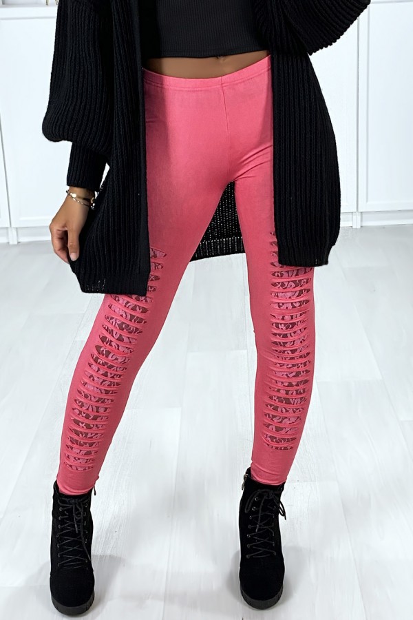 Legging fuchsia effilé à l'avant et doublé en dentelle - 5