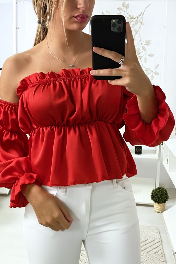 Bustier satiné rouge avec manches à part - 2