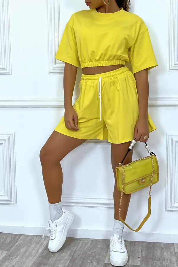 Ensemble jaune short et sweat crop tennis style