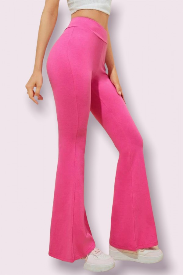 Pantalon moulant évasé rose - 1