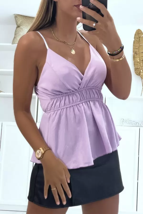 Top lilas bretelles fines cintré taille col V - Style et élégance assurés