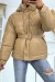 Doudoune camel en simili cuir à ceinture à la taille | 20,48 $ | OKKO MODE
